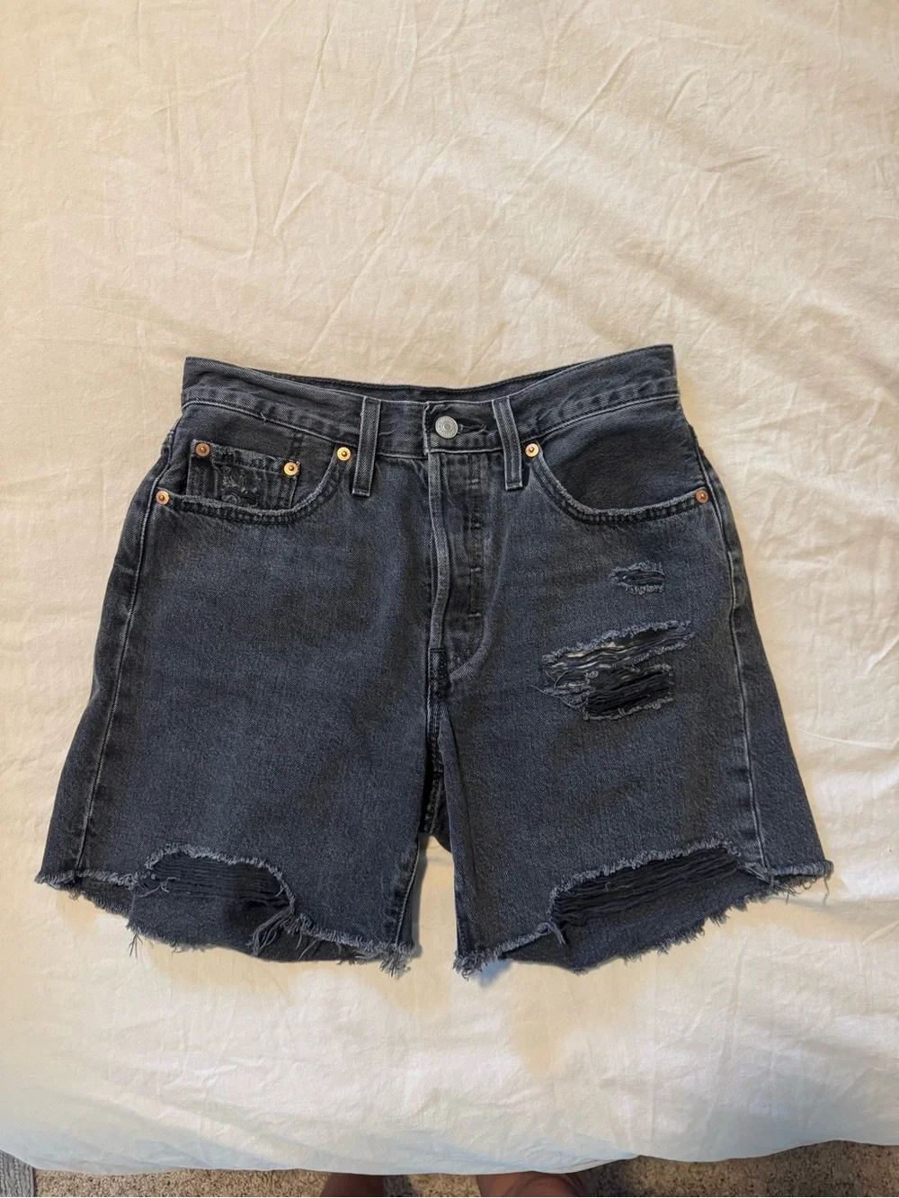 Levi's Black Distressed Denim Shorts